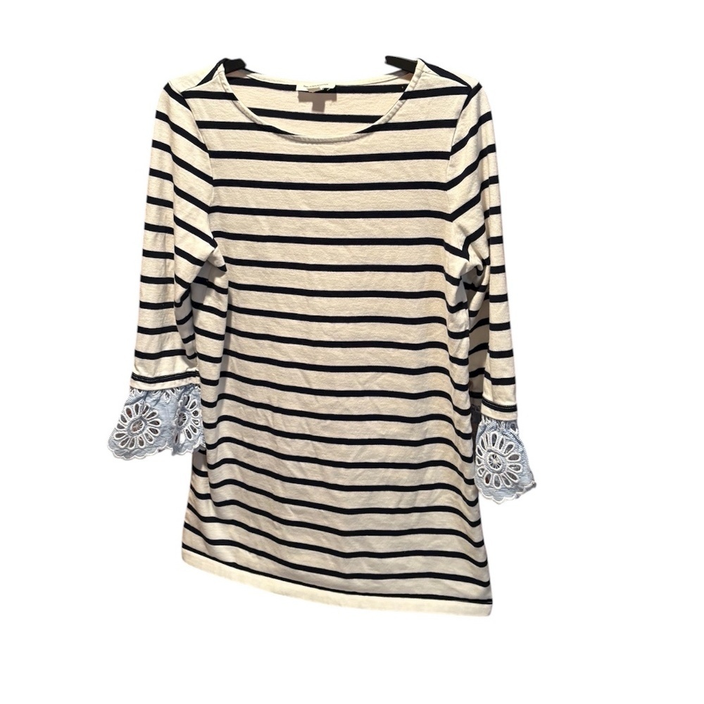Beachlunchlounge Cotton Striped Dress in White and Blue Small Nautical